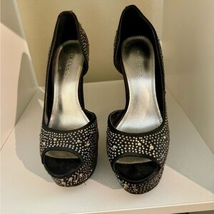 Bakers Black Rhinestone Peep Toe Heels
